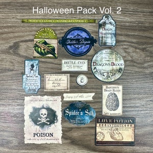 12 Halloween Potion Labels printed on Sticker Paper and Cut Out Vol. 2