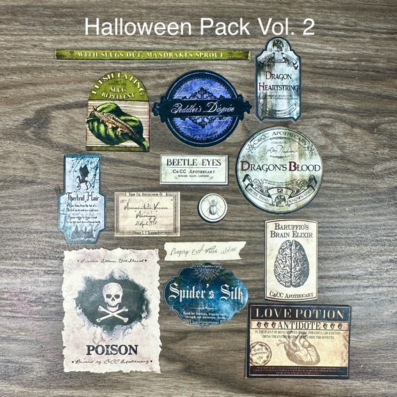 12 Halloween Potion Labels printed on Sticker Paper and Cut Out Vol. 2