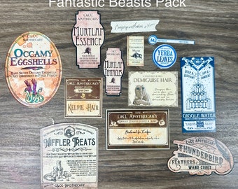 12 Magical Creature Themed Potion Labels Printed on Sticker Paper and Cut Out
