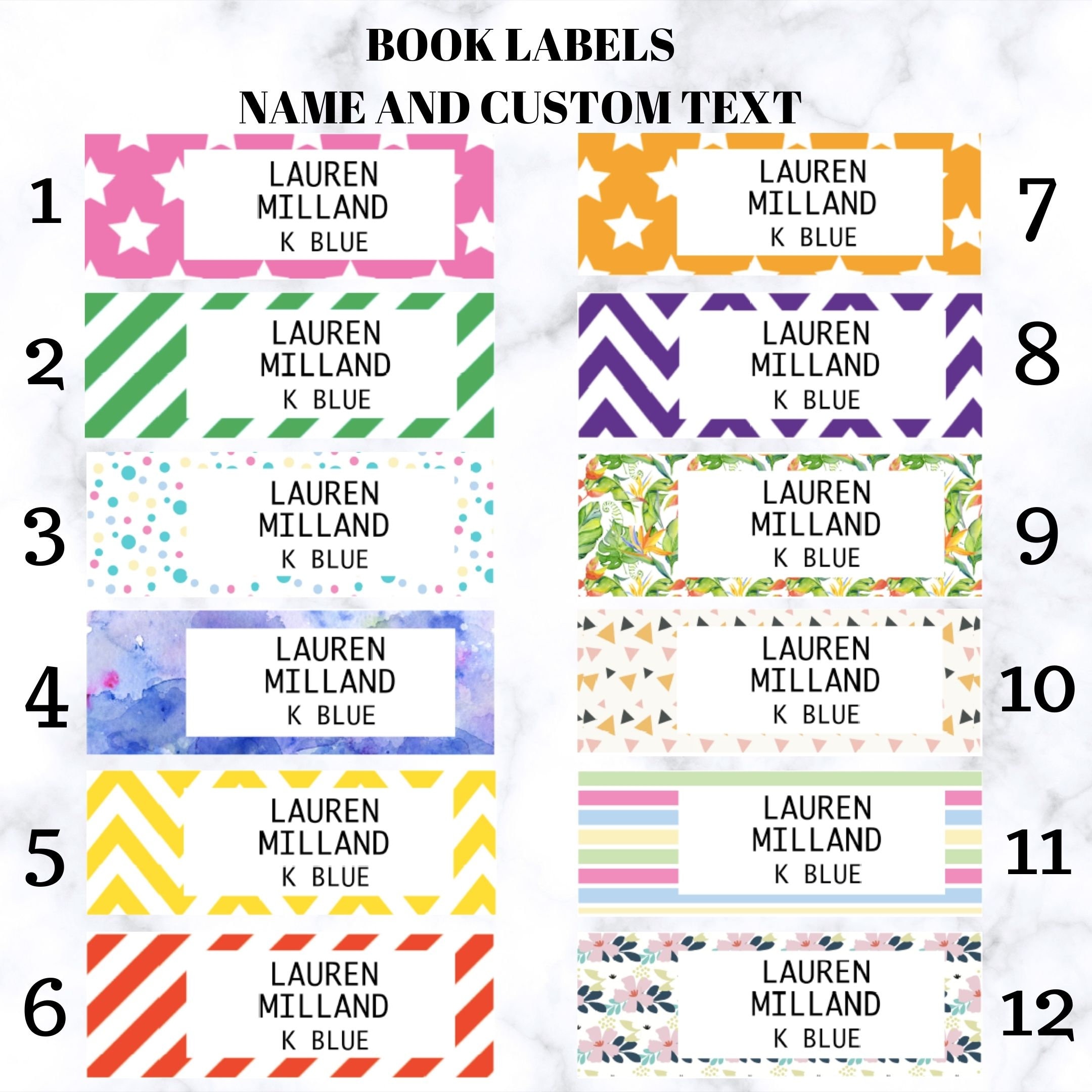 School Book Labels Name and Custom Text BL2 | Etsy