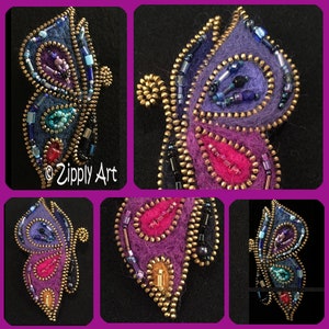 Zipply Art Jeweled Butterfly Needle Felted Completed Brooch/Pin, Pattern, Pattern/Kit