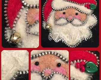 Zipply Art Santa Needle Felted Completed Brooch/Pin, Pattern, Pattern/Kit