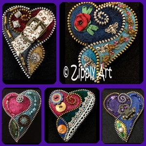 Broche/Pin Zipply Art Twisted Heart Needle Felted, Padrão, Padrão/Kit