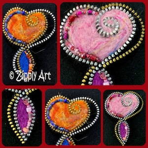 Zipply Art Half Twisted Heart Needle Felted Completed Brooch/Pin, Pattern, Pattern/Kit