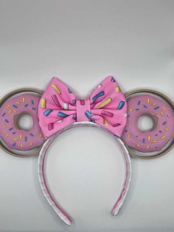 NWT Disney Pink & Yellow Donut Sequin Bow Mickey Ears Headband Disney Parks Minnie Mouse Pink Sprinkled Donut Ears Headband  main image 3