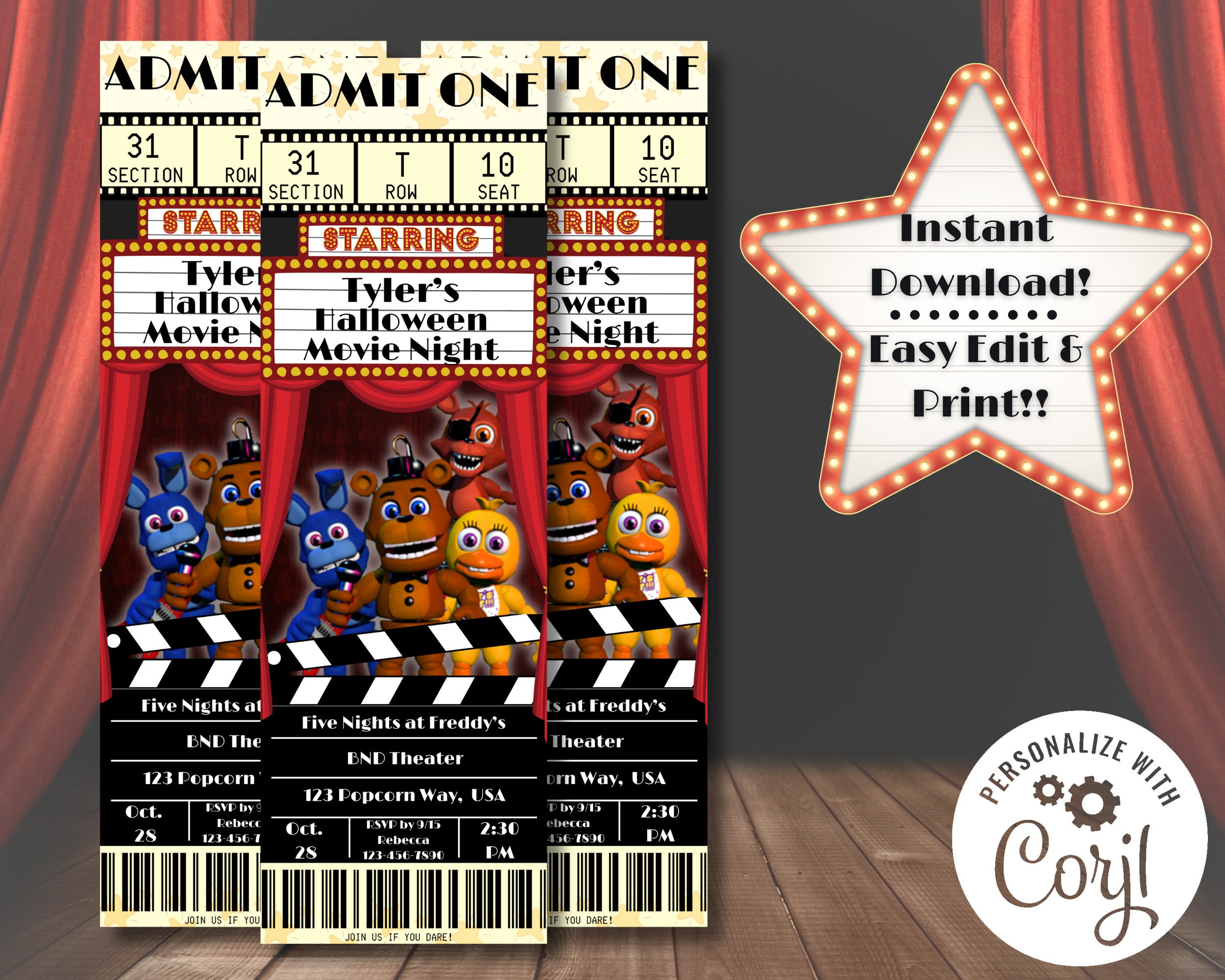 Movie Birthday Ticket Invitation, Movie Birthday Invite Ticket, Movie Birthday Party Invite Tickets, Photo Personalization, Editable Text