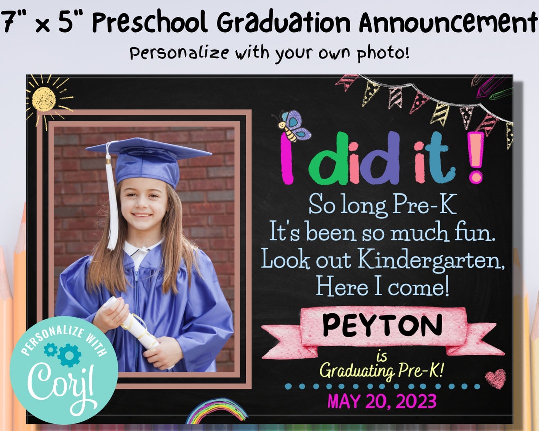 Preschool Graduation Invite, Pre-k Graduation Announcement Template ...