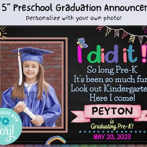 Preschool Graduation Invite, Pre-K Graduation Announcement Template, Preschool Graduation Class of 2024 Invite, Photo Chalkboard Printable