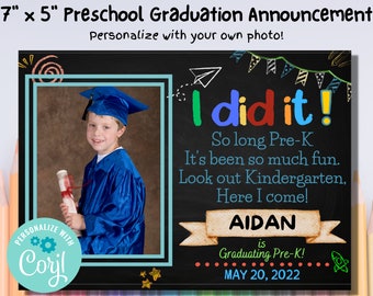 Preschool Graduation Invite, Pre-K Graduation Announcement Template, Preschool Graduation Class of 2024 Invite, Photo Chalkboard Printable