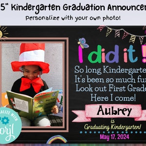 Kindergarten Graduation Invite, Kinder Graduation Announcement Template, Kinder Graduation Class of 2024 Invite, Photo Chalkboard Printable