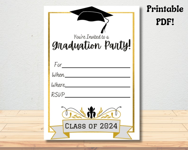 Graduation Invitation, 2024 Graduation Invitation Template, Black and