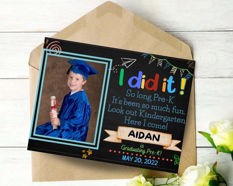 Preschool Graduation Invite, Prek Graduation Announcement Template