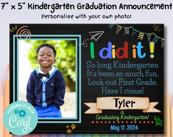 Kindergarten Graduation Invite, Kinder Graduation Announcement Template, Kinder Graduation Class of 2024 Invite, Photo Chalkboard Printable