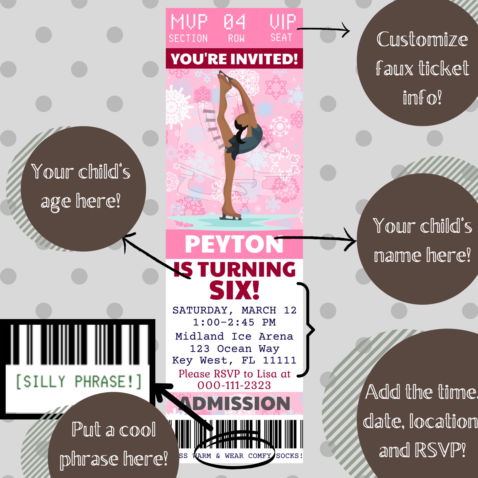 Ice Skate Birthday Invitation Template, Printable Ice Skating Birthday