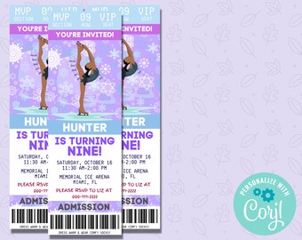 Ice Skate Birthday Invitation Template, Printable Ice Skating Birthday Invite, Ice Skating Birthday Party Invite Tickets, Girls Party Invite