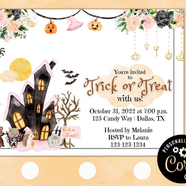 Trick or Treat Halloween Invitation Trick or Treat Printable Invitation Trunk or Treat Digital Invitation Kid Halloween Costume Party Invite