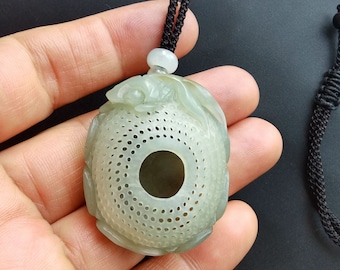 Fish Nephrite jade pendant Brown Rope adjustable necklace,gemstone bead pendant,Good Luck,best gift