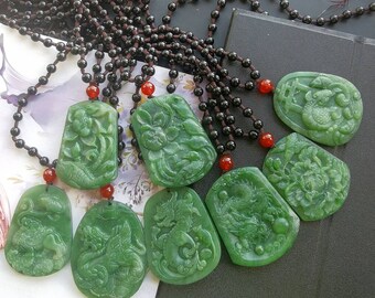 dark green jade nephrite necklace mens jade necklace green jewelry for men Valentines gifts for him green crystal pendant hunter gifts