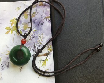 Fish Nephrite jade pendant Brown Rope adjustable necklace,gemstone bead pendant,Good Luck,best gift