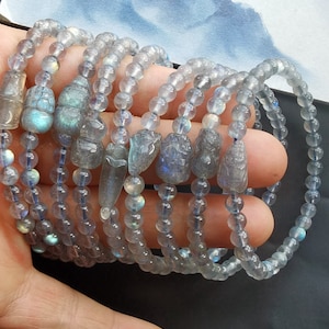 Corn,Pixiu Dragon,flower,grey Labradorite stone beaded bracelet,natural quartz ,protector,Unisex,gemstone amulet bead,good luck,Yoga Jewlery
