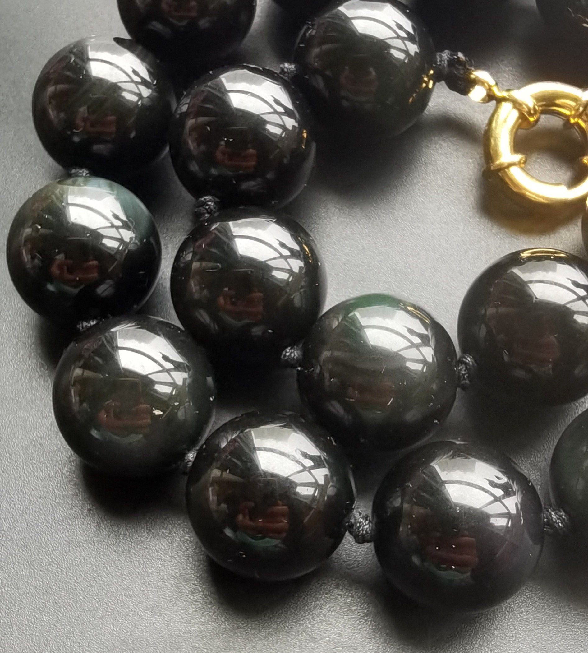 Hip Hop Natural Obsidian Round Pearl Necklace Hip-hop Hipster Personality  Element Chain Men And Women Black Necklace#mcsp054