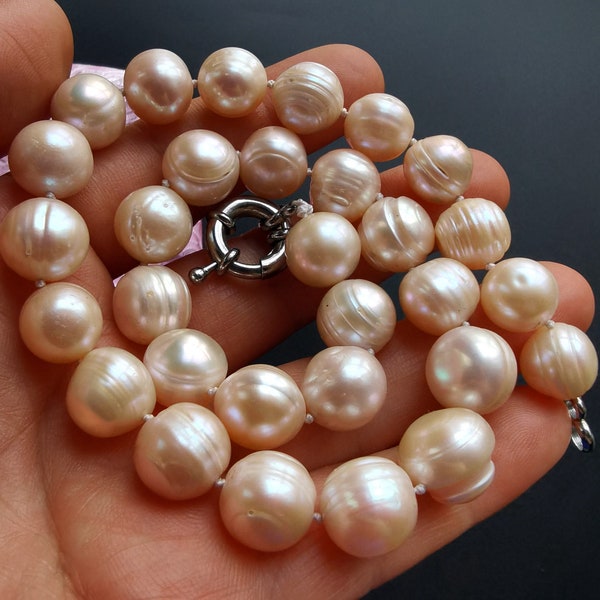 Superb natural pink baroque pearl beaded necklace,16"-32" 8mm-9mm beads with knotted Wedding choker neckalce