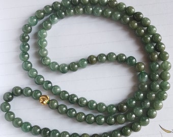 108beads,Genuine Grade A Natural green Burma jadeite jade stone Yoga necklace,Healing, Buddhist Mala Prayer,Round Semi,man woman necklace