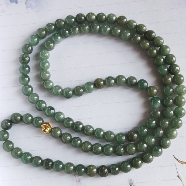 108beads,Genuine Grade A Natural green Burma jadeite jade stone Yoga necklace,Healing, Buddhist Mala Prayer,Round Semi,man woman necklace
