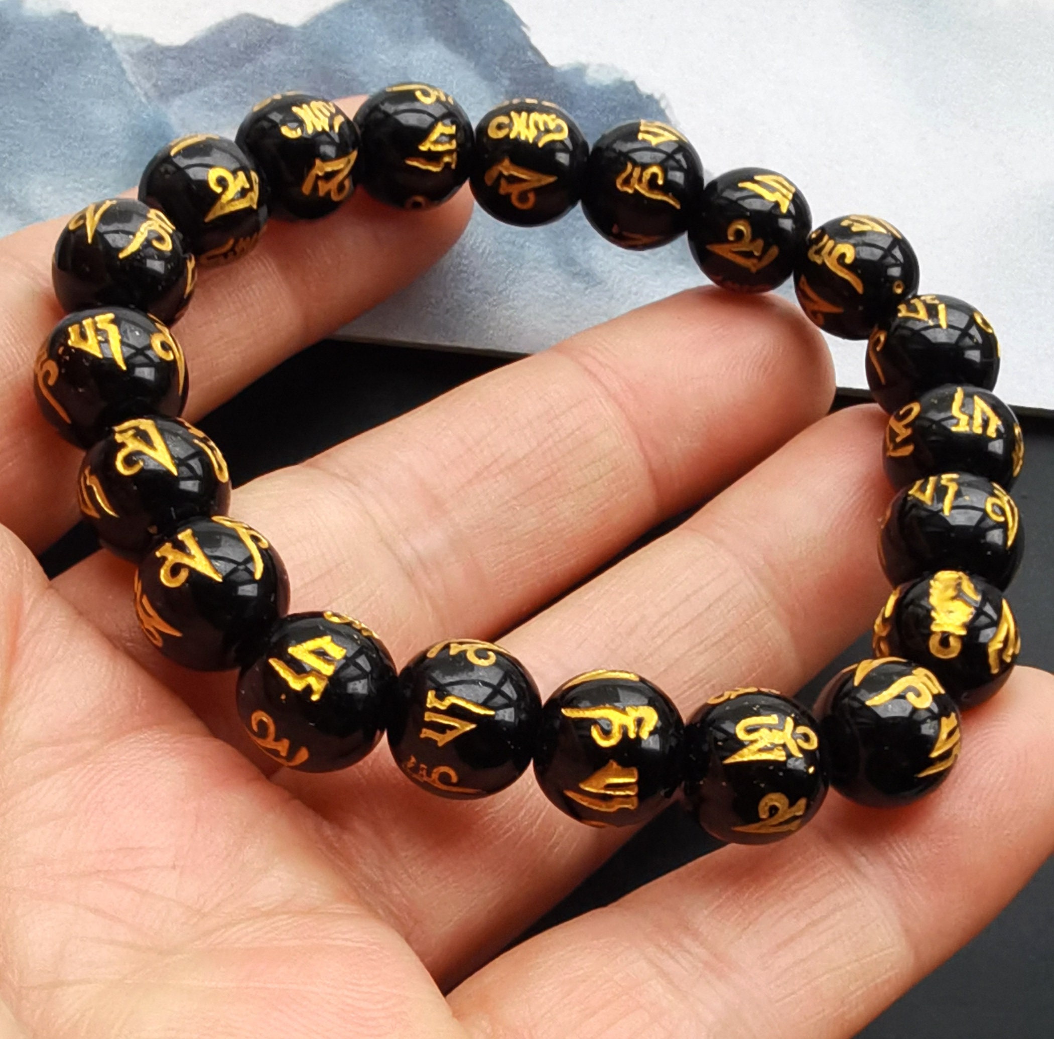 Black onyx mantra bracelet best sale