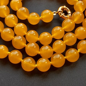 Yellow jade Chunky Necklace,14&quot;-60&quot; Round 6mm/8mm/10mm,Round Beaded Necklace,Statement knotted Necklace