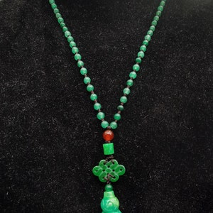 Carved Chinese knot,Gourd,green jade stone amulet pendant,adjustable round green jade rope Cord beaded necklace,gemstone stone Men or Women