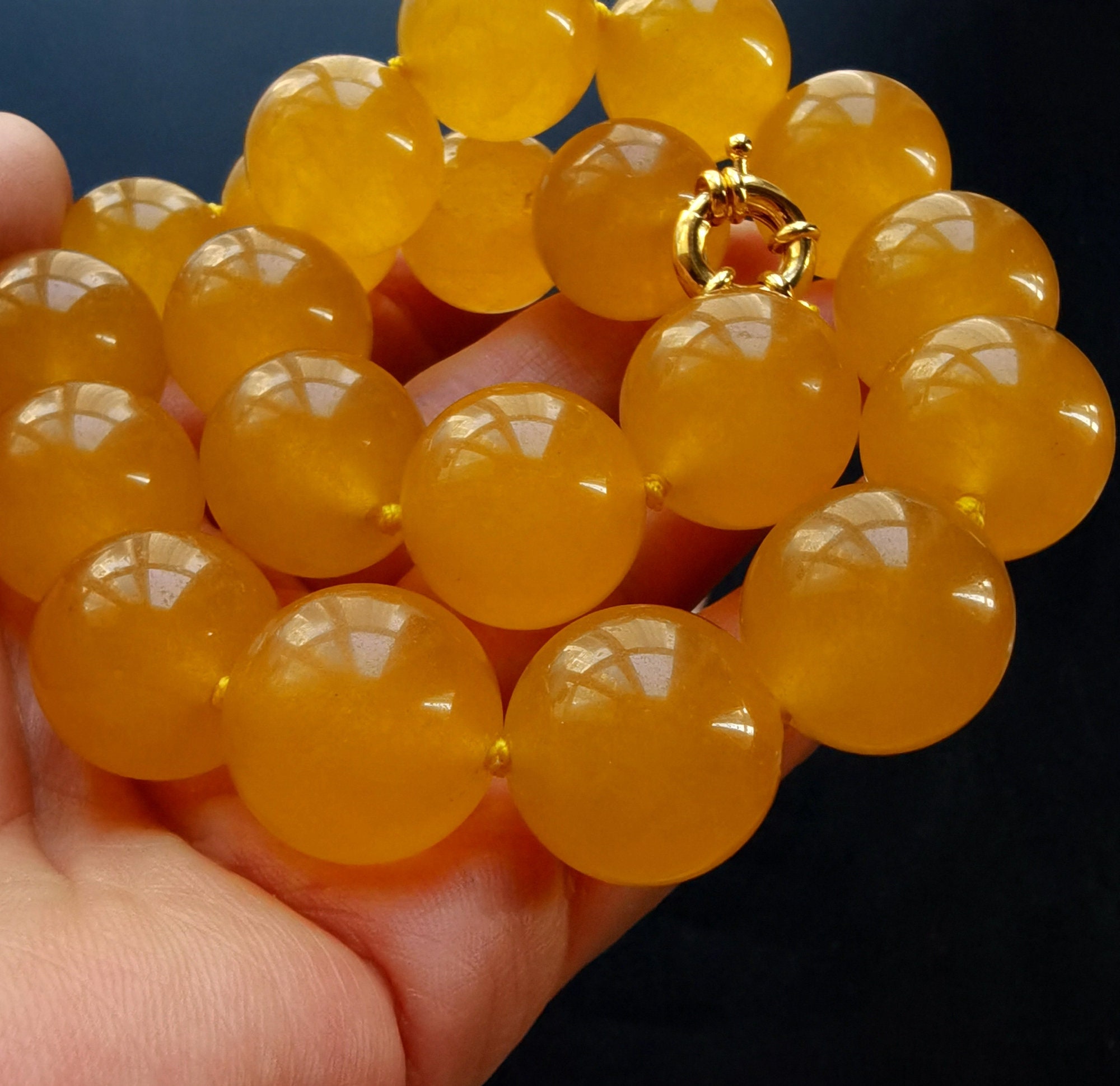 20mm Yellow jade Chunky Necklace Round Beaded Etsy