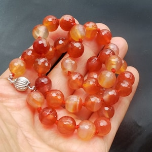 14&quot;-60&quot; Faceted agate stone Chunky Beaded Necklace,8mm/10mm Round orange red agate gemstone stone,long Statement knotted Necklace