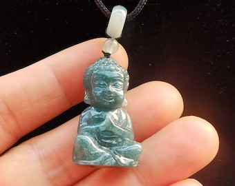 仏教の神々、仏陀、天然ブルージェダイト翡翠石ペンダント、グレードA