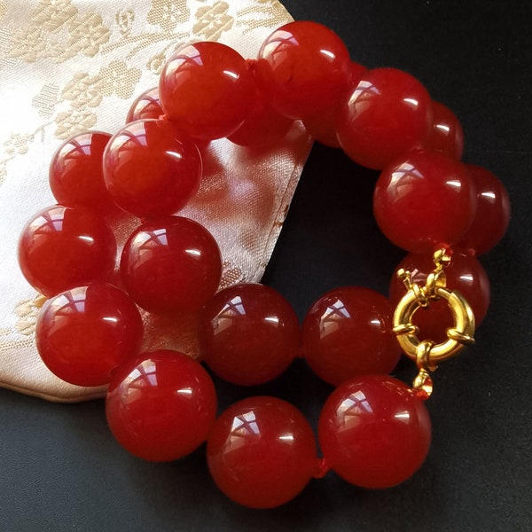 14"-80" Red jade stone Chunky Necklace,bracelet,10mm/12mm,14mm,Round Beaded Necklace,Statement knotted Necklace