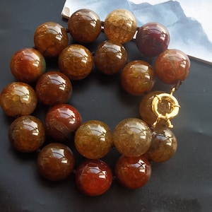 Rare huge 16&quot;-25&quot; 16mm/18mm/20mm Round Brown dragon vein agate stone beaded knotted Necklace,man,woman jewelry