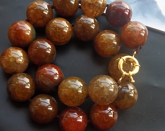 Brown Dragon Vein Agate Beaded Necklace, Knotted Jewelry
