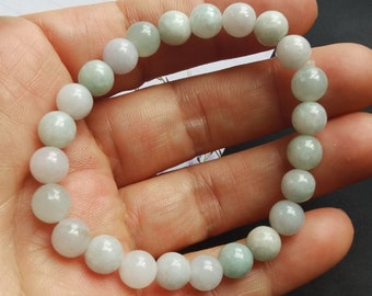 Bracelet rond en pierre de jade de jadéite naturelle, blanc vert grade A, amulette, protecteur, cadeau de bonne chance, bracelet perlé unisexe, mala extensible