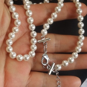 14"-60" 6 mm/8 mm/10 mm Vit snäckpärla Rund pärlad Statement knuten halsband, armband, bröllopshalsband, brudtärnesmyckeshalsband