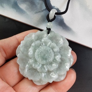 Green Jadeite Flower Pendant Necklace - Grade A Jade Amulet