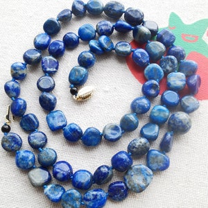 16"-36",8mm-10mm natural nugget Blue lapis lazuli stone gemstone Beaded Necklace,woman,man jewelry,long Semi Precious Birthstone knotted