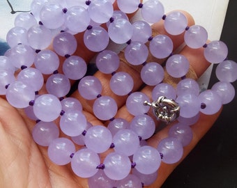 14"-60" Lavanda Rotonda giada Collana annodata con perline di pietra grossa, 8mm,10mm,12mm, bracciale, orecchini, gioielli uomo, donna