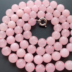 Rose jade Chunky Necklace,Round pink jade stone Beaded Necklace,14&quot;-60&quot; Round 8mm/10mm/12mm,Statement knotted Necklace