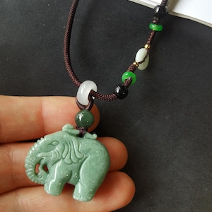 Certified,3D elephant carving natural green jadeite jade stone charm pendant,Rope necklace,protector,amulet,gemstone,Good Luck jewelry