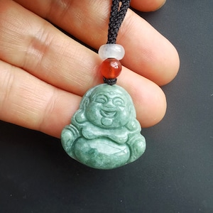 Certified,Laughing Buddha,godness,carved natural jadeite jade stone pendant,Rope necklace,protector,amulet,gemstone pendant,Good Luck