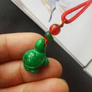 3D Longevity Turtle,tortoise carving green jade stone Pendant,rope adjustable necklace,Reiki Healing,amulet,Holiday gift,Mother&#39;s Day gift