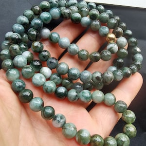 108beads,Genuine Grade A Natural green Burma jadeite jade stone Yoga necklace,Healing,32&quot; Buddhist Mala Prayer,Round Semi,man woman necklace