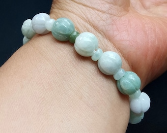 Citrouille naturelle jadeite jade pierre de pierre de pierre, Grade A vert blanc, amulette, protecteur, bon cadeau chanceux, bracelet perlé unisexe, stretch mala