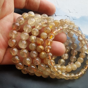 7mm-10mm Round natural Golden Rutilated Quartz  crystal beaded Bracelet,Reddish Hairs,gemstone bracelet,good luck bracelet,Yoga Jewlery