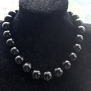 Large Round Natural Obsidian black stone Chunky beaded Necklace,16&quot;-35&quot;,16mm/18mm/20mm,gemstone Statement knotted Necklace,man woman jewelry